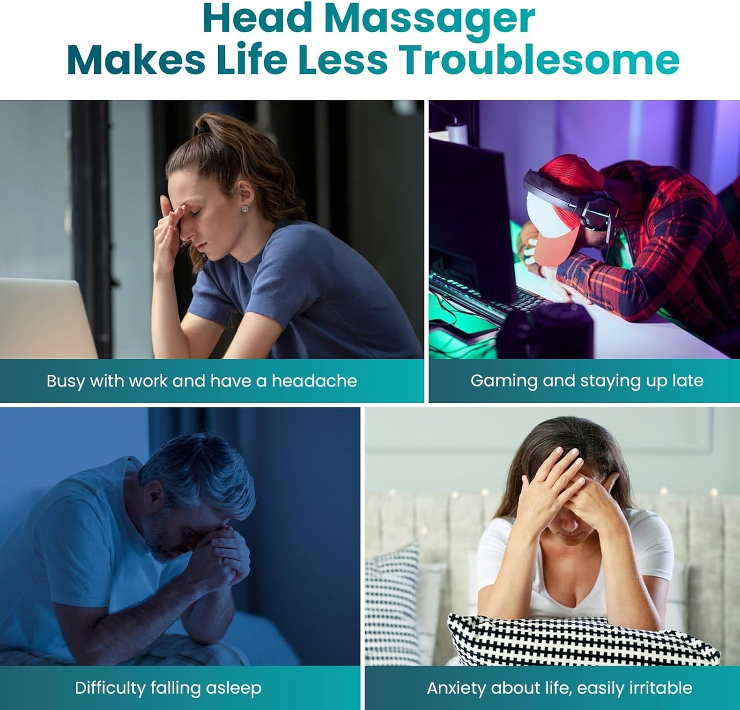 Rechargeable Electric Head Massager,Scalp & Head Airbag Massage with Percussion, Portable for Deep Relaxation, Stress Relief, and Improved Sleep,Gift for Mom, Grandma,Loved Ones