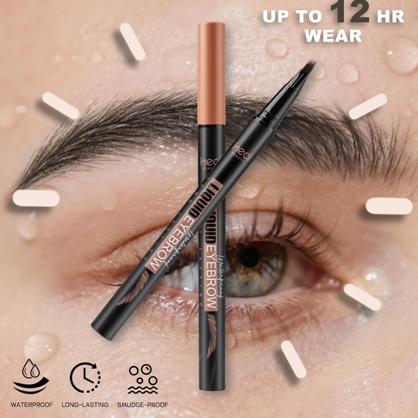 Microblading Eyebrow Pen - Waterproof Liquid Eyebrow Pencil with Angled Eyebrow Brush, Shapes & Fills Hair-Like Looking Brows, Lasts All-Day,Eye brow Pencil for Women and Girls Makeup,Soft Black