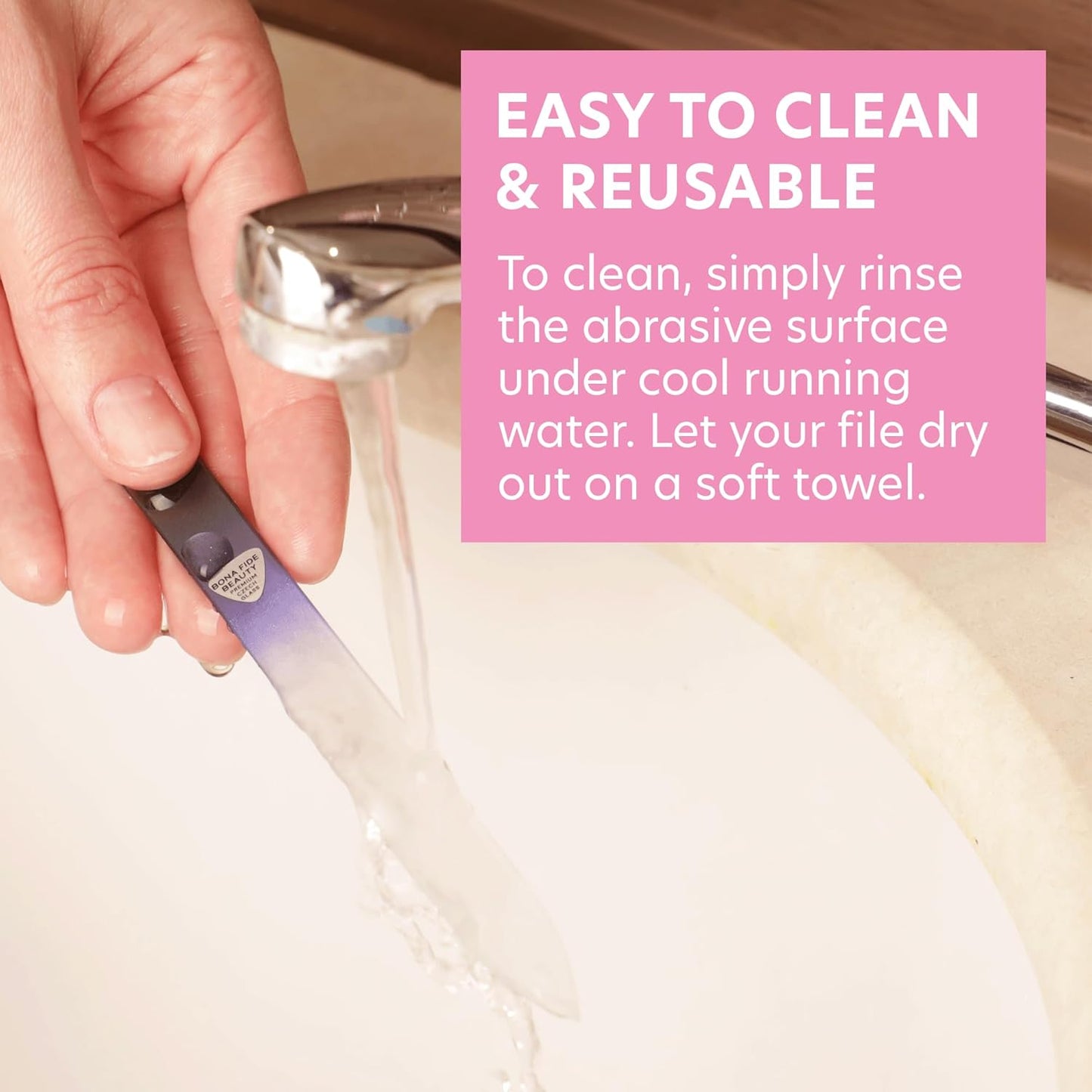 Bona Fide Beauty Glass Nail File with Hardcase, 1Piece Manicure Glass Fingernail Files in Black Cobalt. Made in The EU. Strong Reusable Nail Files