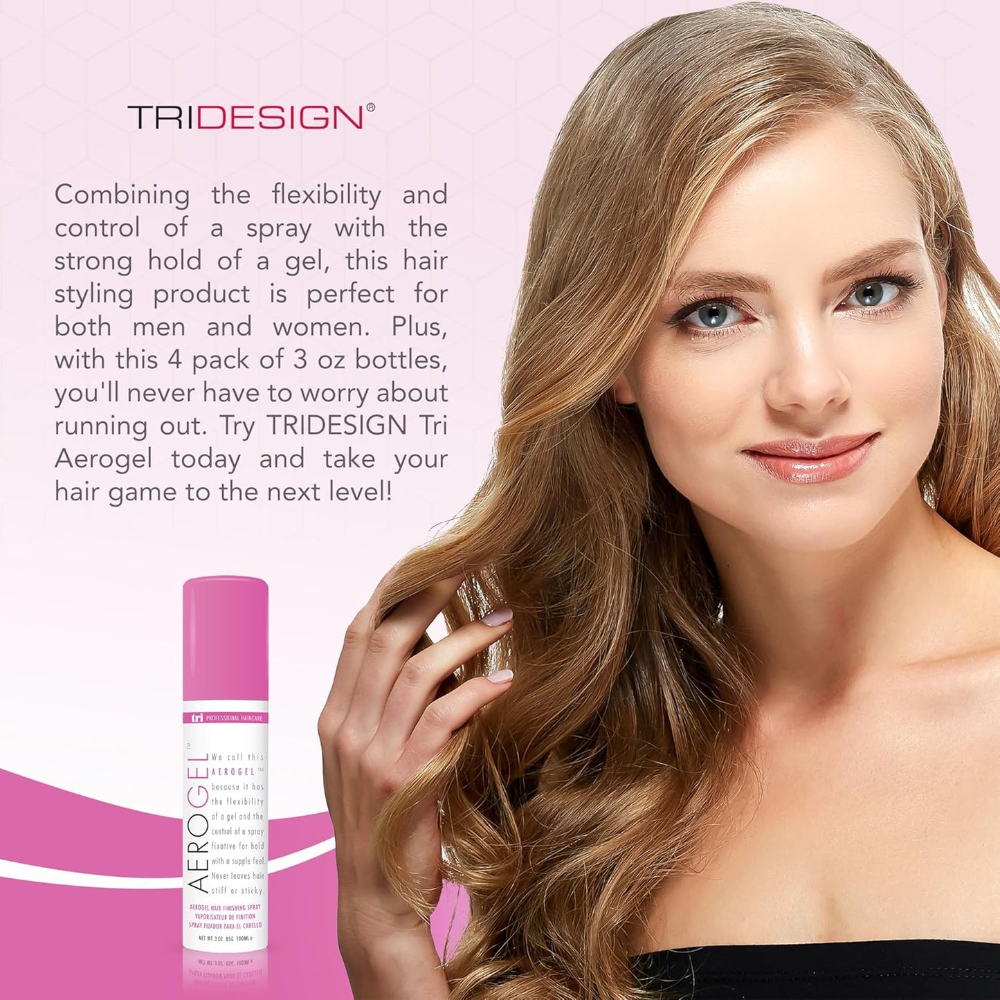 TRIDESIGN Aerogel Hairspray - Strong Hold Hair Finishing Spray for Volumizing & Control, Flexible Styling for All Hair Types, Non-Sticky and Scented - For Women and Men - Travel Size Pack of 3 (3 Oz)