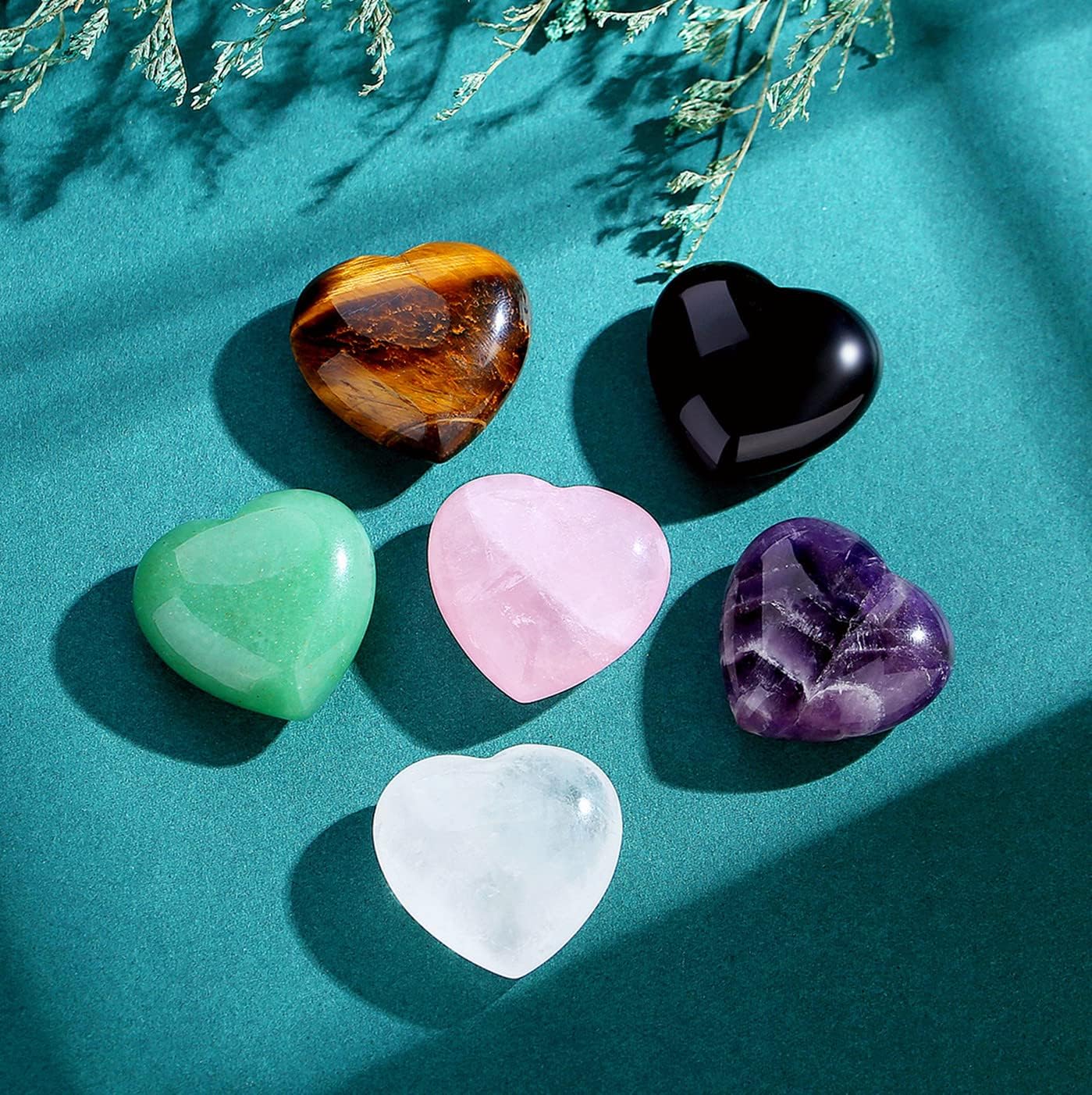 QINJIEJIE 3 PCS 1.2" Large Heart Crystals Amethyst Obsidian Tigers Eye Natural Healing Crystal Heart Shape Love Stones Polished Thumb Gemstones Therapy Reiki Energy Balancing Gifts