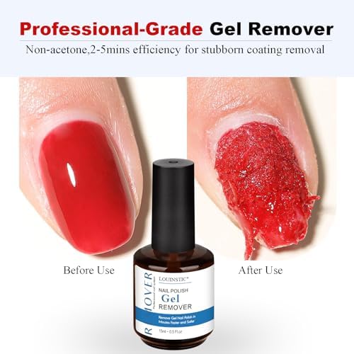 LOUINSTIC 2×15 ml Easy & Quick Gel Nail Remover Kit – Professional Gentle Acetone-Free Gel Polish Remover for Nails in 2–5 Minutes, No Soak or Foil, Includes Nail File – Home DIY Manicure & Travel