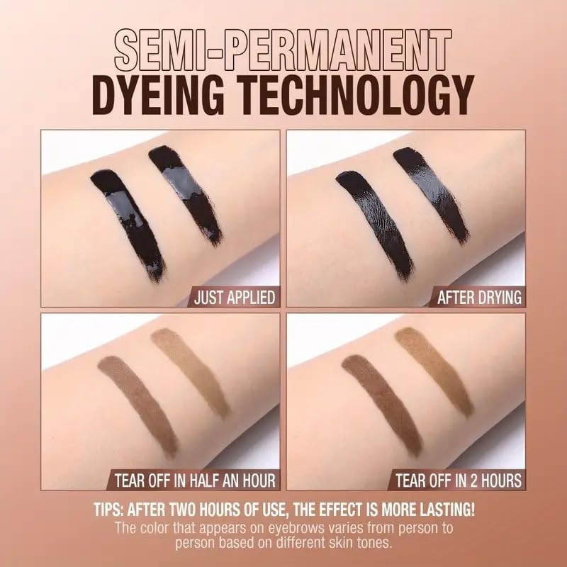 Tattoo Eyebrow Gel Easy Peel Off, Peel Off Eyebrow Tint, Easy Peel off Eyebrow Gel, Peel Off Eyebrow Tint, Waterproof & Sweatproof for All Skin Types (#3 Dark Brown)