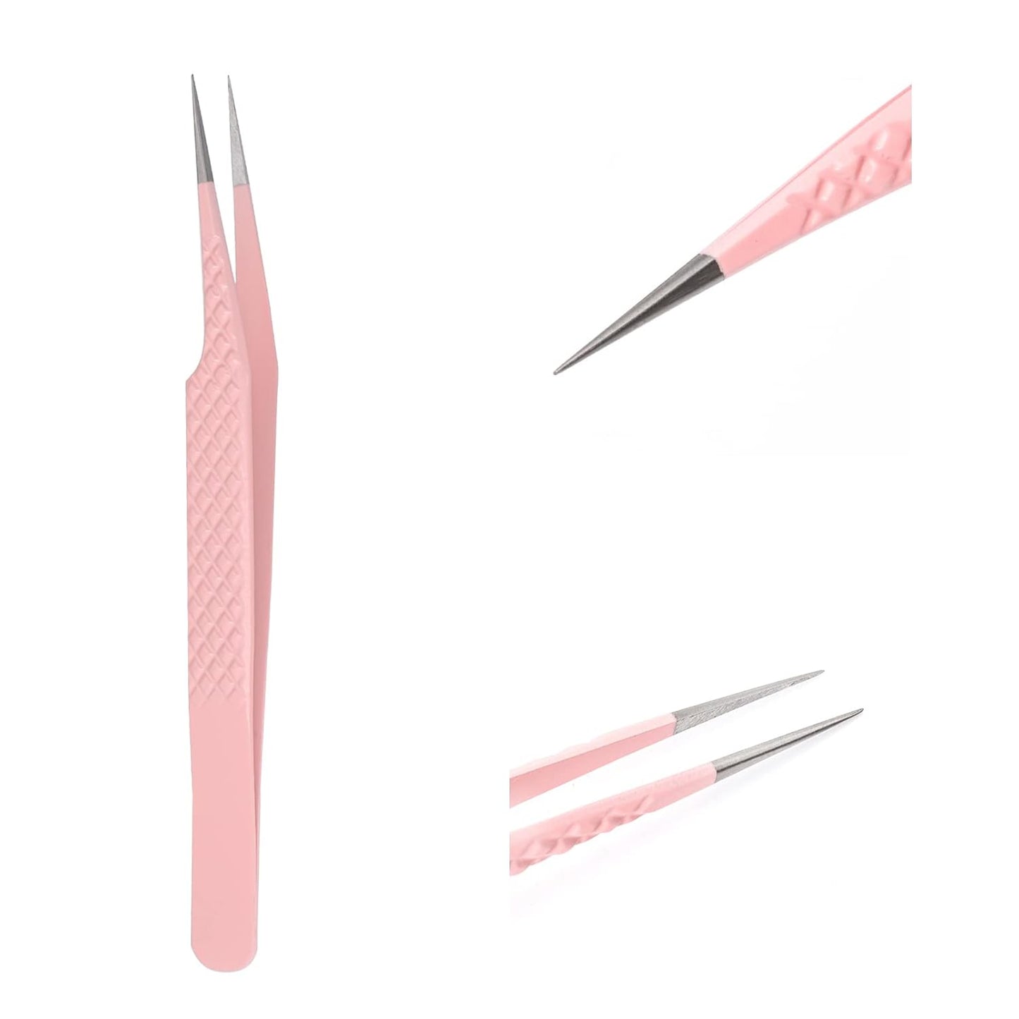 Eyelash Extension Tweezers FADLASH Tweezers Precision Slanted Straight Tip for Isolation & Classic Lash Extensions Pointed Lash Tweezers for Eyelash Extensions Pink