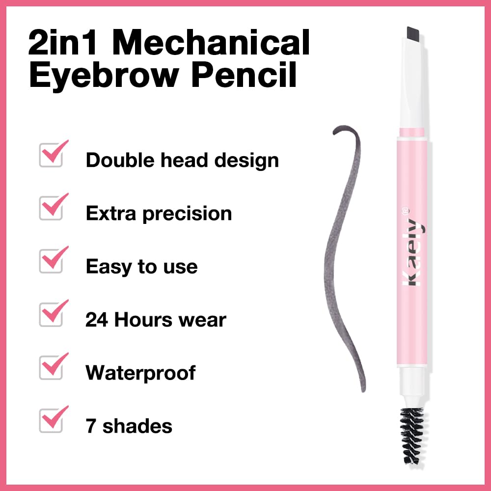 Waterproof Eyebrow Pencil, Professional Makeup Micro Brow Pencil, Double-ended ultra-fine eyebrow pencil, Ultra-Fine Mechanical Pencil (1, 02#Dark Gray)