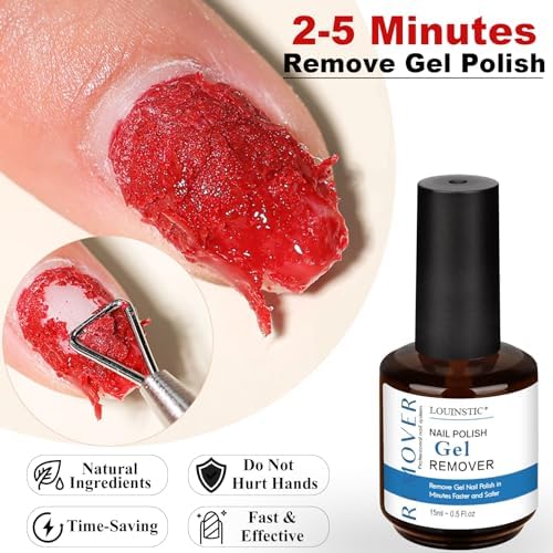 LOUINSTIC 2×15 ml Easy & Quick Gel Nail Remover Kit – Professional Gentle Acetone-Free Gel Polish Remover for Nails in 2–5 Minutes, No Soak or Foil, Includes Nail File – Home DIY Manicure & Travel