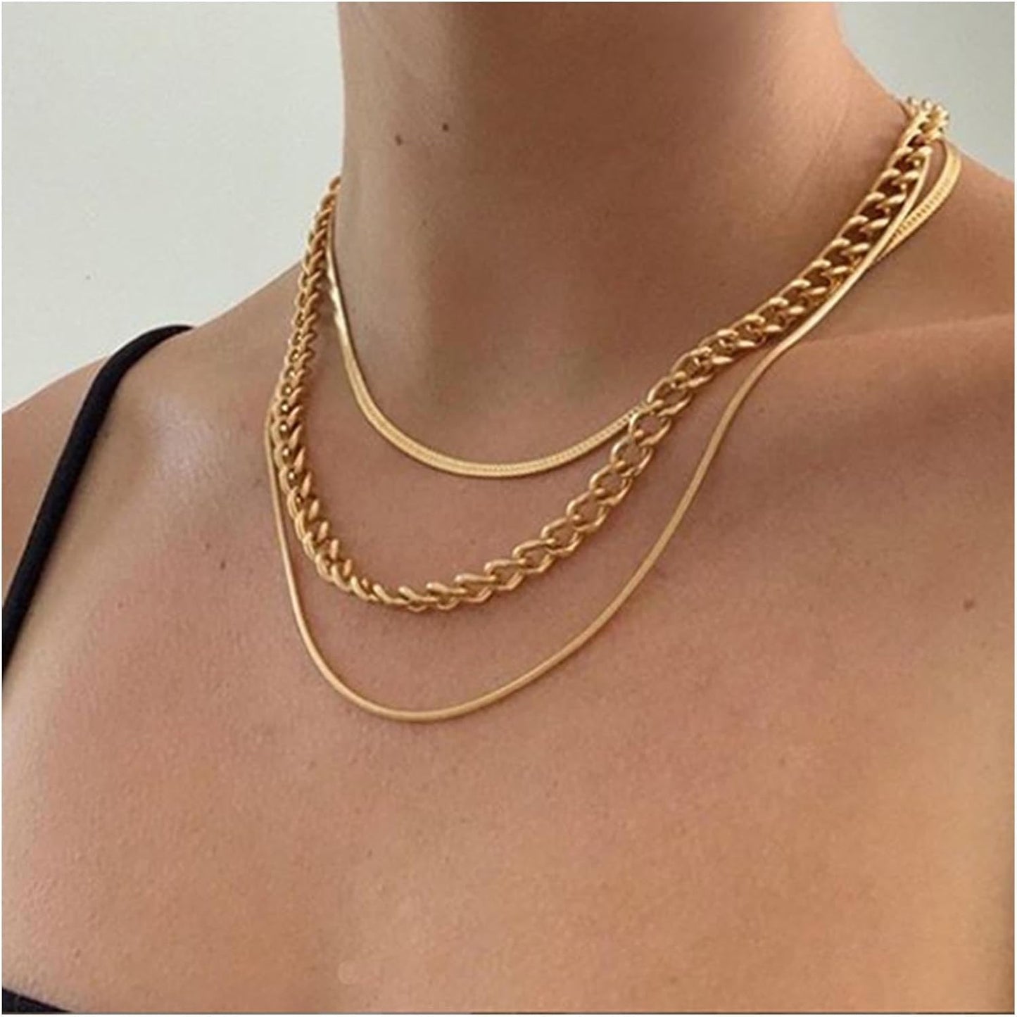 Vintage Layered Snake Chain Necklace Chunky Cuban Chain Necklace Gold Thick Chain Necklace Punk Curb Chain Necklace Jewelry for Women