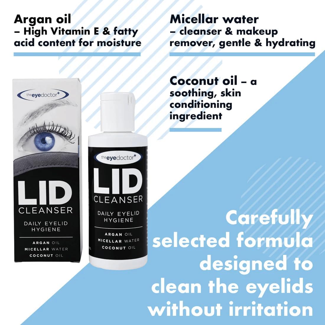 The Eye Doctor Lid Cleanser Twin Pack - Eyelid Cleanser Remove Debris Dirt & Make-up from Eyelids - Suitable for Sensitive Eyes - Contains Argan Oil Coconut Oil & Micellar Water 2X 100ml Bottles