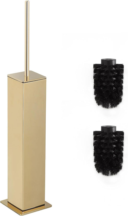 Gold Toilet Brush with Holder 304 Stainless Steel Toilet Bowl Brush, Square Bathroom Cleaner Brush