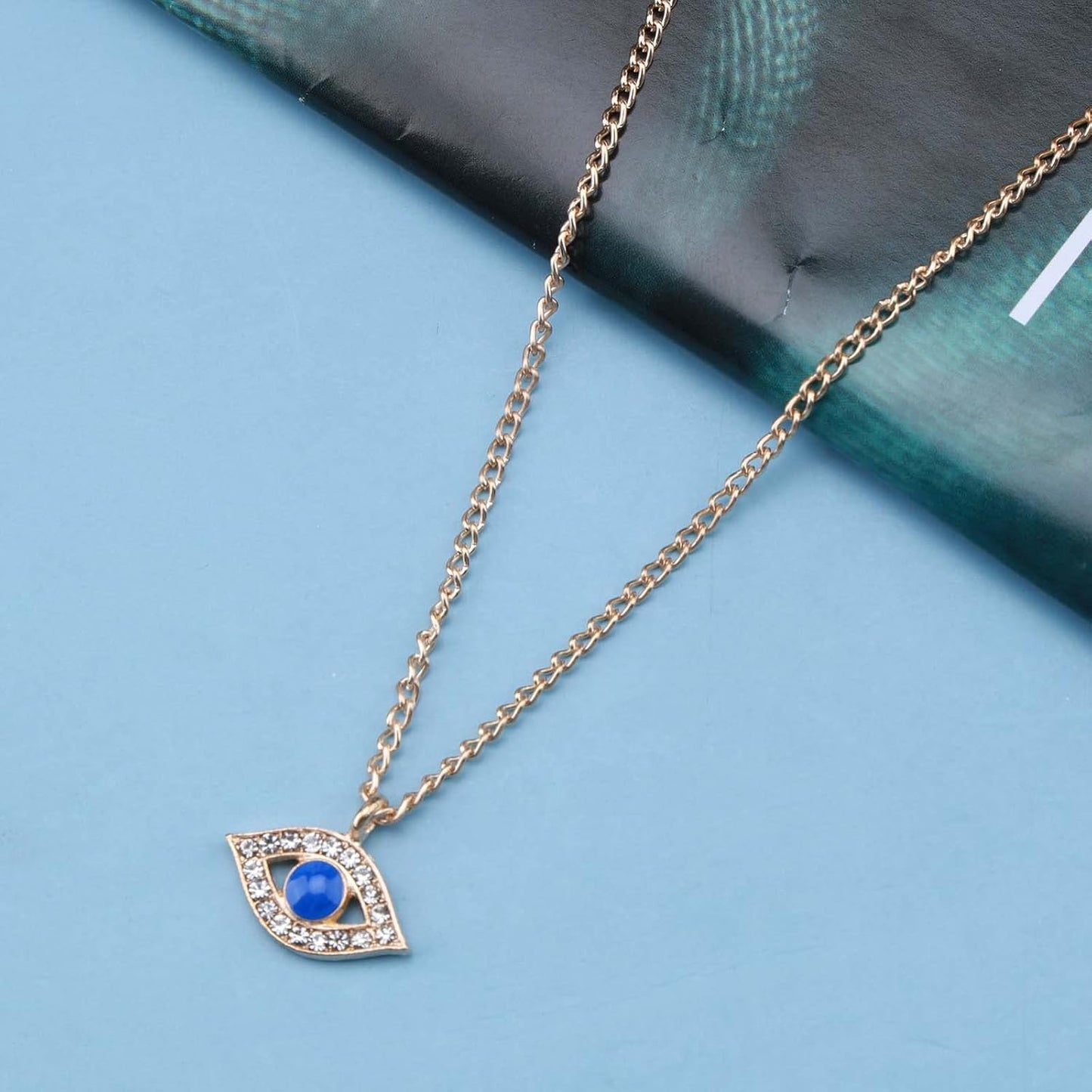 Vintage Rhinestone Evil Eye Pendant Necklace Gold Lucky Eye Choker Necklace Turquoise Eye Chain Necklace Cz Paved Talisman Necklace Protection Chain Jewelry for Women and Girls