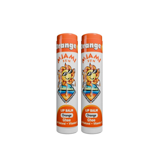 Miami Sun Natural Ghee Lip Balm, Hydrating Lip Treatment with Shea Butter & Beeswax, Organic & Non-Toxic, Best for Dry, Chapped Lips - Moisturizing, Healing, Chemical-Free Lip Repair (2 Count, Orange)
