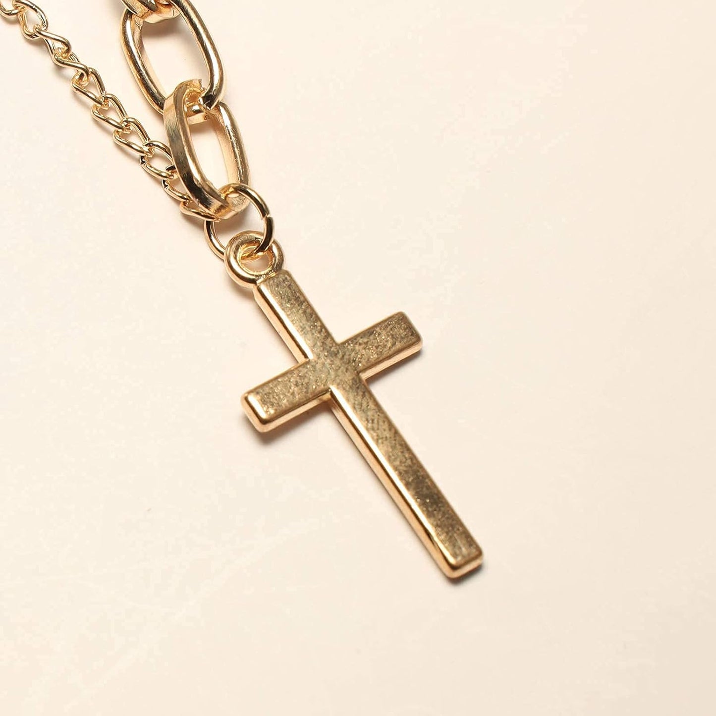 Simple Cross Necklace Asymmetric Chain Cross Pendant Necklace Paperclip Chain Fashion Jewelry for Women and Girls