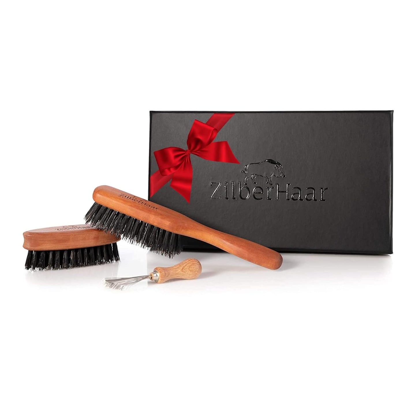 Zilberhaar Beard Brush Grooming Kit (Soft Version) 2nd Cut Boar Bristles - Ideal for Stubbles and Short To Medium Beards - Distributes Balm and Oil for Growth/Styling - Comes with Brush Cleaning Tool