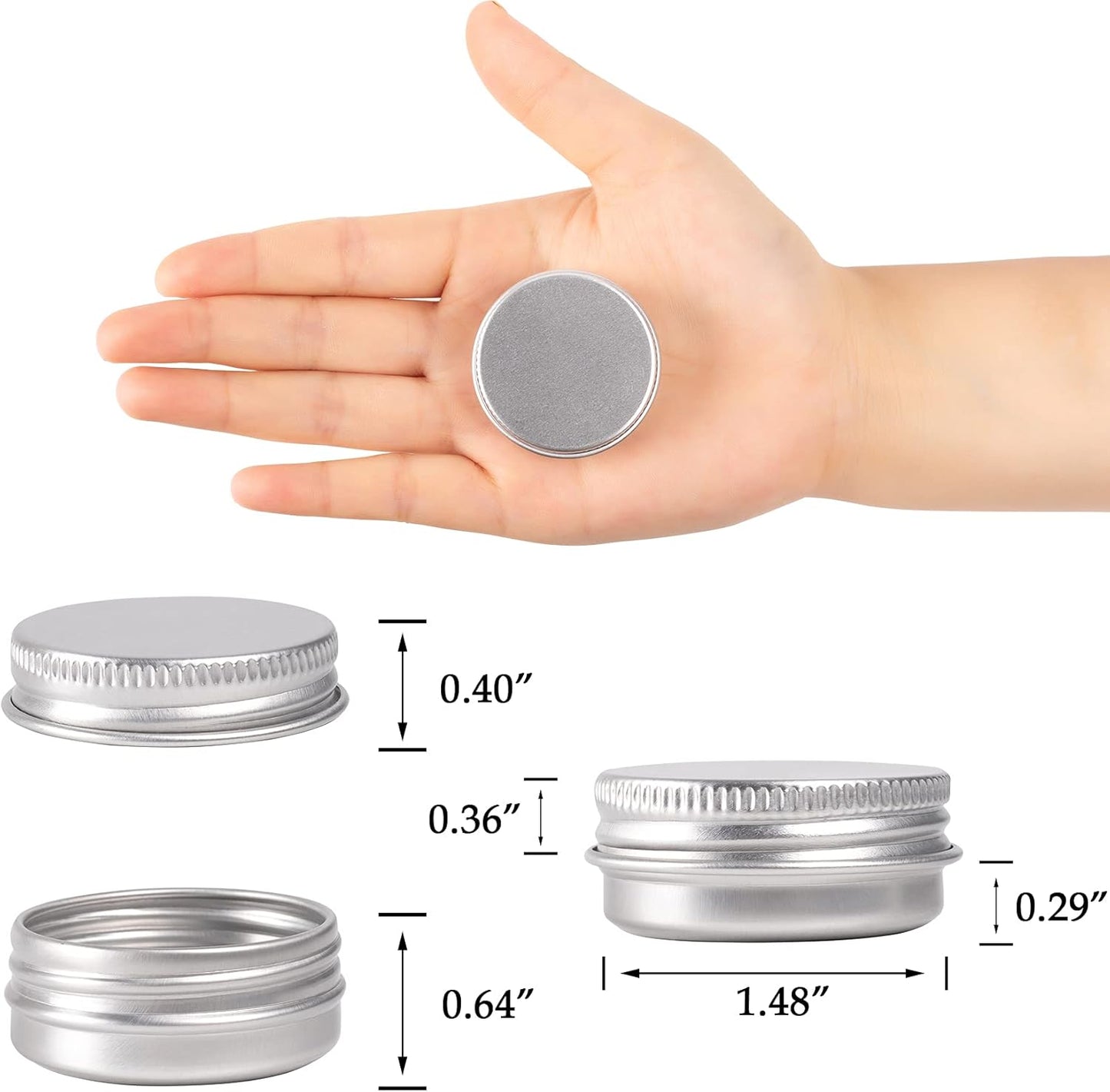 0.5 oz Screw Top Aluminum Tin Jar with Screw Lid and Blank Labels (Silver - Pack of 32)