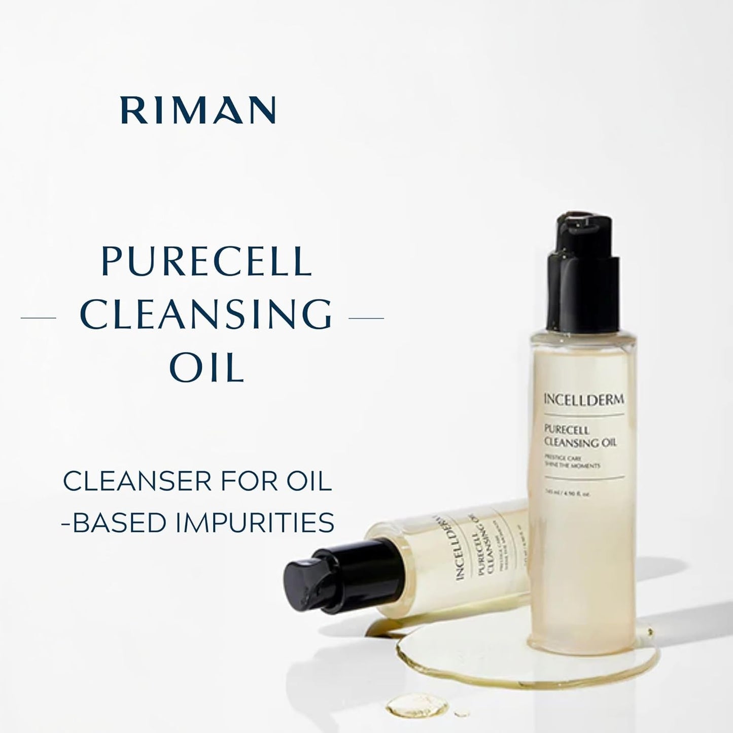 Riman Incellderm Purecell Cleansing Oil | 4.9 fl oz | Gentle Makeup Remover and Hydrating Cleanser | Lightweight and Non-Comedogenic | Suitable for Various Skin Types | Plant-Based Formula