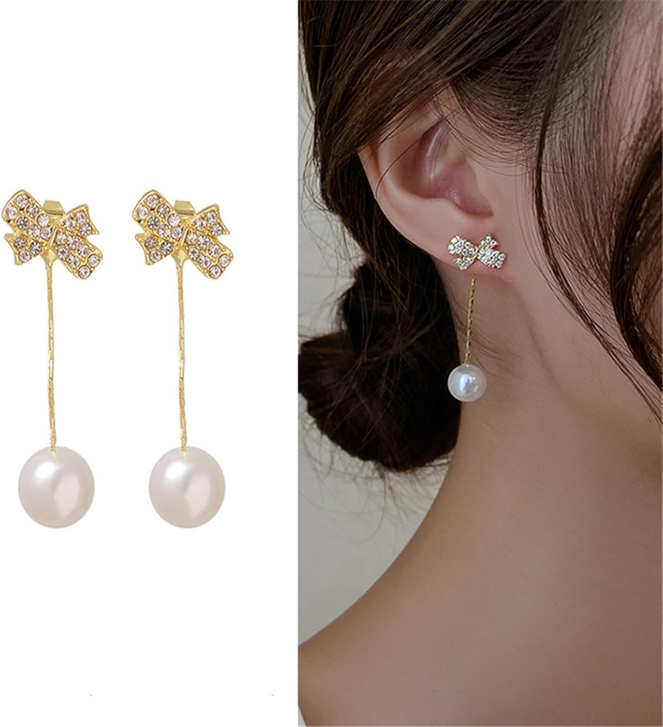 Boho Pearl Tassel Drop Earrings Vintage Gold Butterfly Bow Studs Earrings Statement Pearl Ball Drop Dangle Earrings Wedding Prom Bridesmaid Pearl Earrings Jewelry for Women