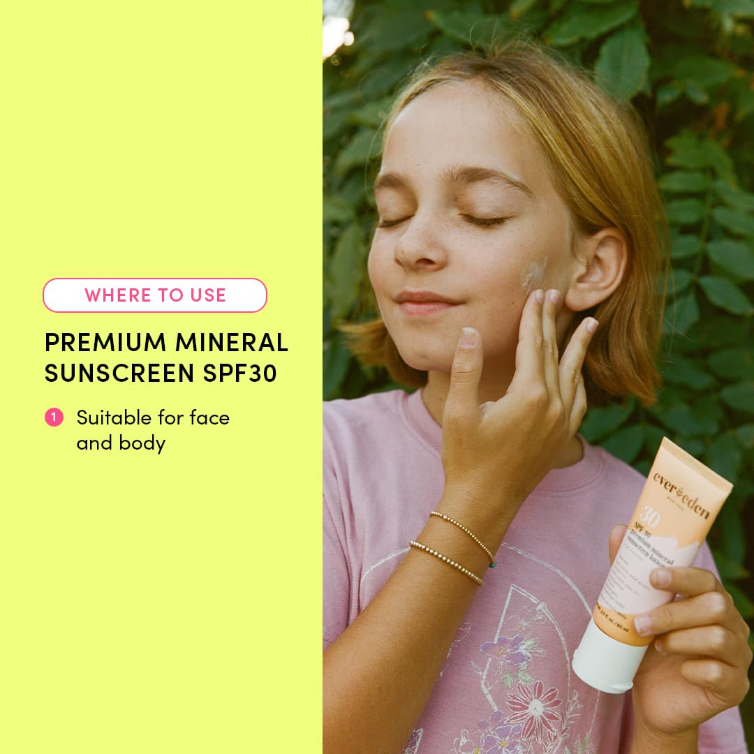 Evereden Premium Mineral Sunscreen SPF 30: Baby-Safe Whole-Family Mineral Sunblock Kids Love - Non-Nano Kids Sunscreen for Year-Round UVA & UVB Protection -Safe & Reef-Friendly - FSA Eligible