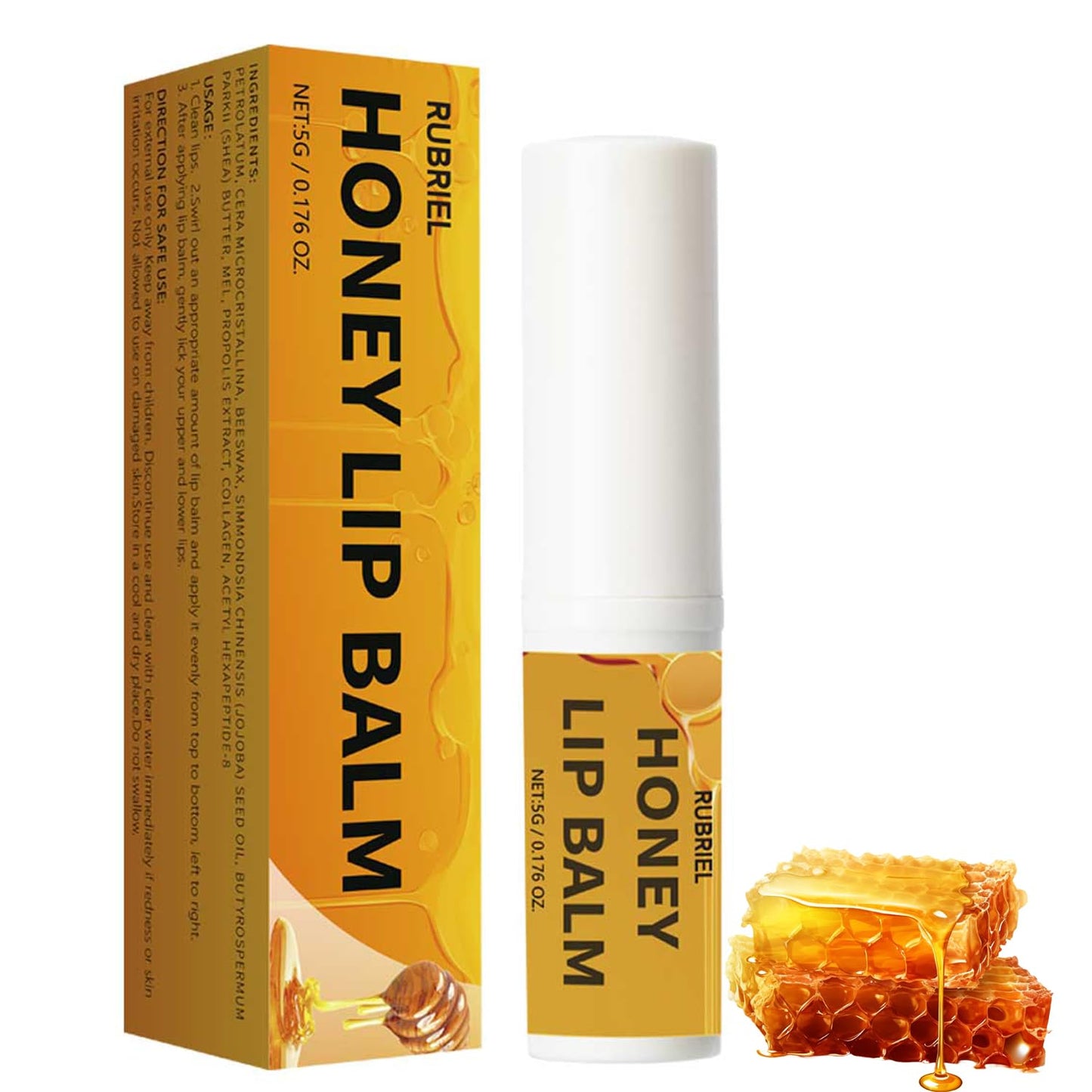 Honey Lip Balm,Organic Chapstick Lip Moisturizer,Hydrating for Dry & Chapped Lips with Collagen, Long-Lasting Moisturizing Daily Overnight Lip Mask,0.17 oz
