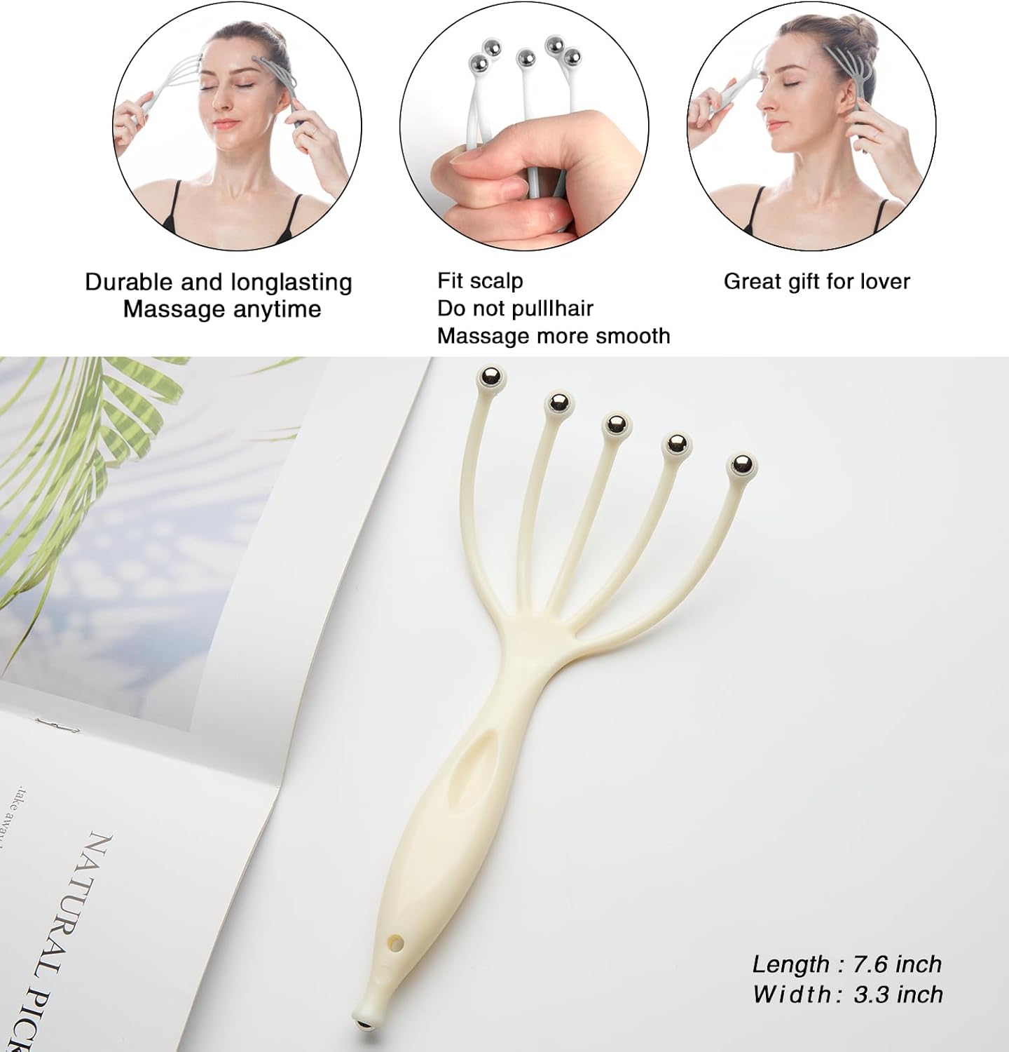 Head Massager,Protable Handheld SPA Scalp Massage Tool for Deep Relaxation & Stress Reduction Wet and Dry in The Office Home SPA (2-Pack) (White White)