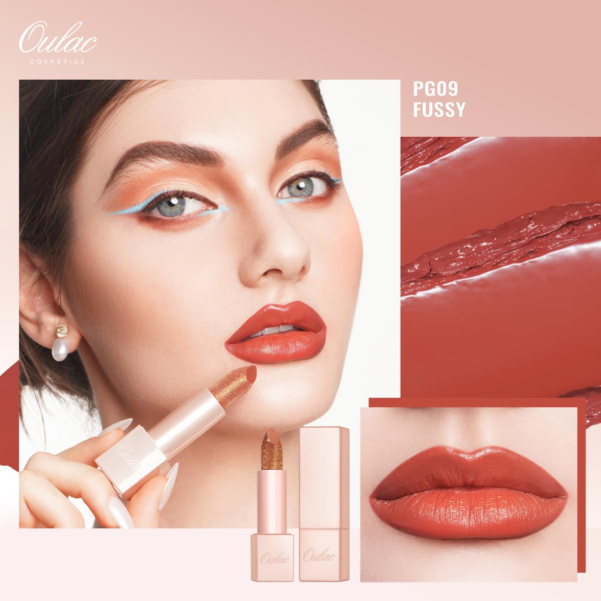 Oulac Moisture Shine Lipstick Set 3PCS - Infinity High Shine Finish, Hydrating Vegan Lipstick Infused with Damask Rose Oil for All-Day Comfort, Gluten-Free, PG11+PG09+D04