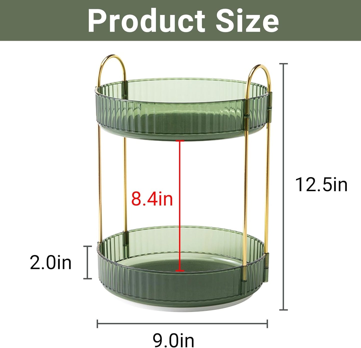 360 Rotating Makeup Organizer for Vanity,2 Tier Large Capacity Skincare Organizers,Bathroom Counter Organizer, Spinning Perfume Organizer & Vanity Organizer (Green-2 Tier)