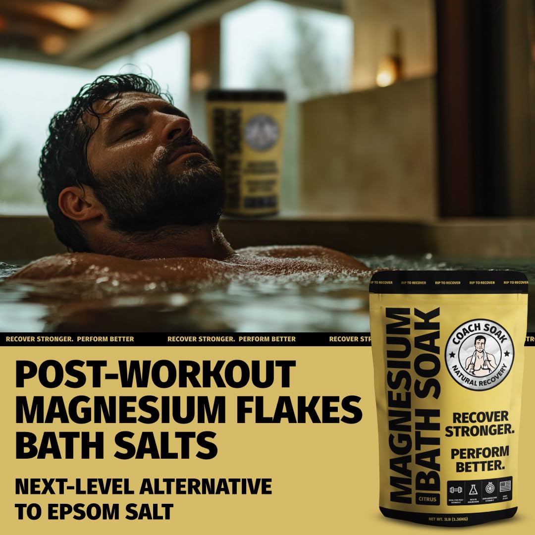 Coach Soak Recovery Bath Soak - Alternative to Epsom Salt Bath Soak - Fast-Absorbing Pure Magnesium Flakes with 21 Minerals, Bath Salts & Essential Oils - 9 lb (Pack of 3)