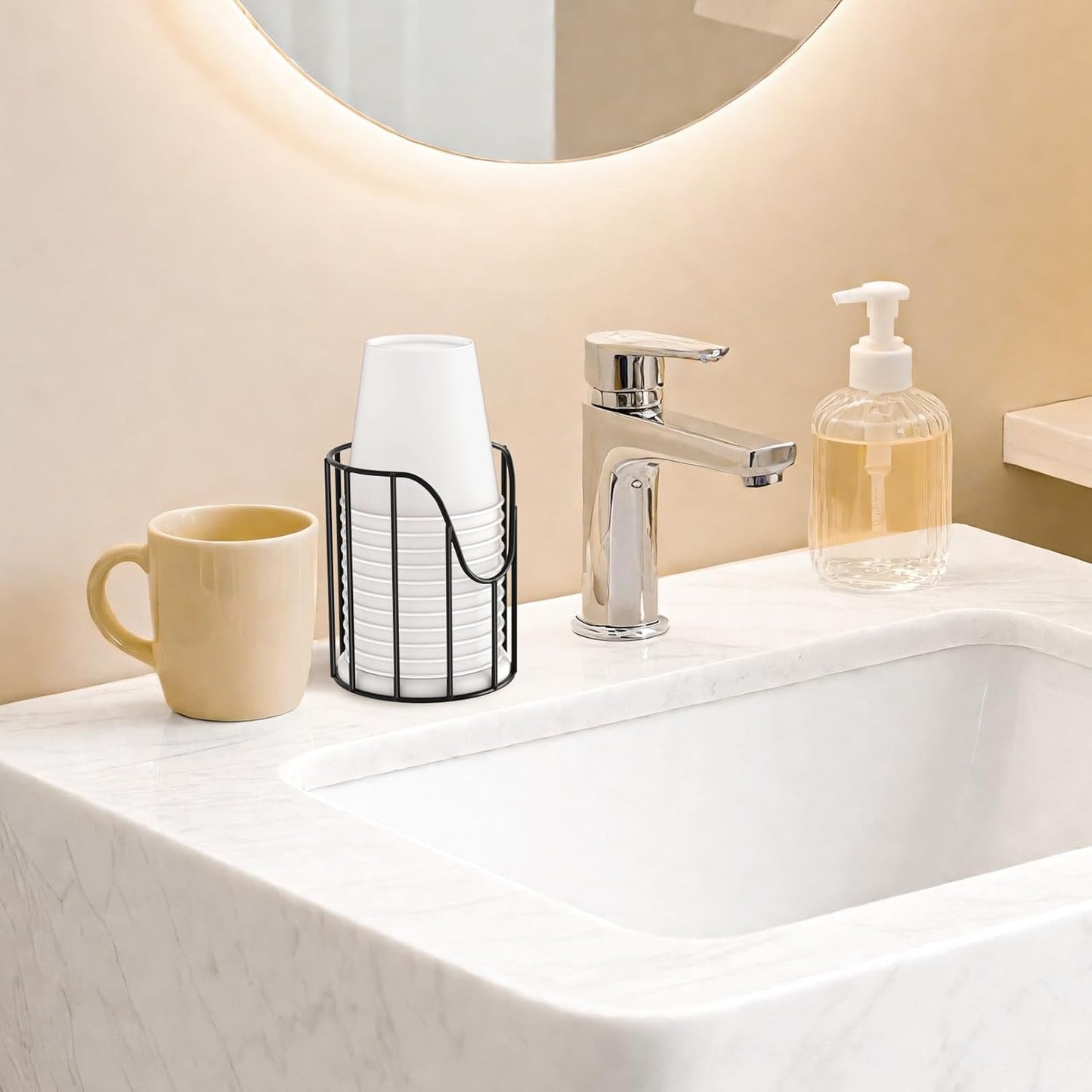 Luxspire Bathroom Cup Dispenser, 3-5oz Dixie Cup Dispenser, Metal Dixie Cup Holder, Disposable Paper Cup Holder for Bathroom, Cotton Pad Holder, Guest Bathroom Essentials, Black