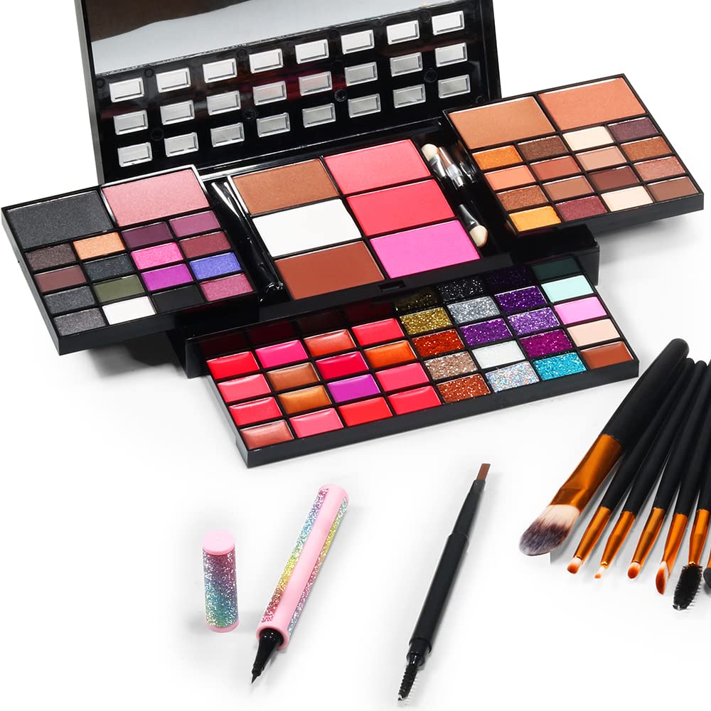 Beginner Makeup Kits For Teenagers All In one Makeup Palette 74 Color Makeup Set For Women Girls Included Eyeshadow Lipstick Lipgloss Kits Blush Foundation Mascara Liquid Eyeliner Pencil Make up Brushes