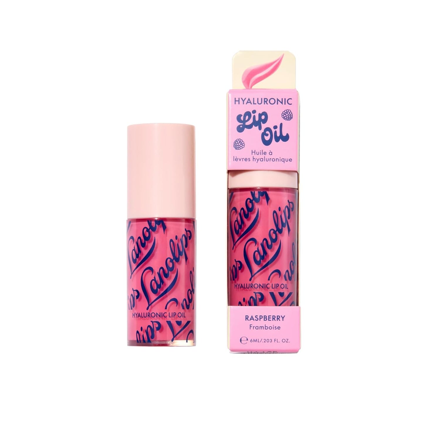 Lanolips Hydrating Lip Oil - Plumping Lip Gloss Infused with Lanolin Oil, Hyaluronic Acid & Vitamin E - Non-Sticky, Glossy Finish Beauty Products - Raspberry (0.2 Fl oz)