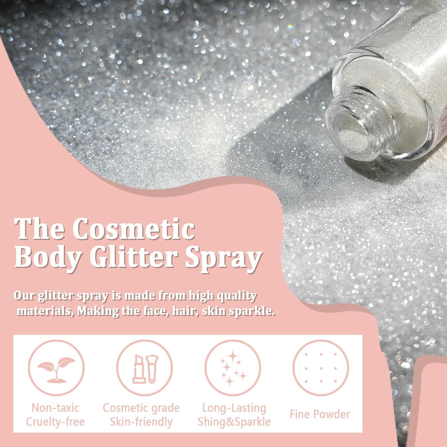 Boko Body Glitter Spray, Glitter Spray for Sparkling Body Face Hair Nail Clothes, Hair Glitter Spray Body Shimmer Powder for Highlighter Makeup Festival Party Concert Rave Accessories