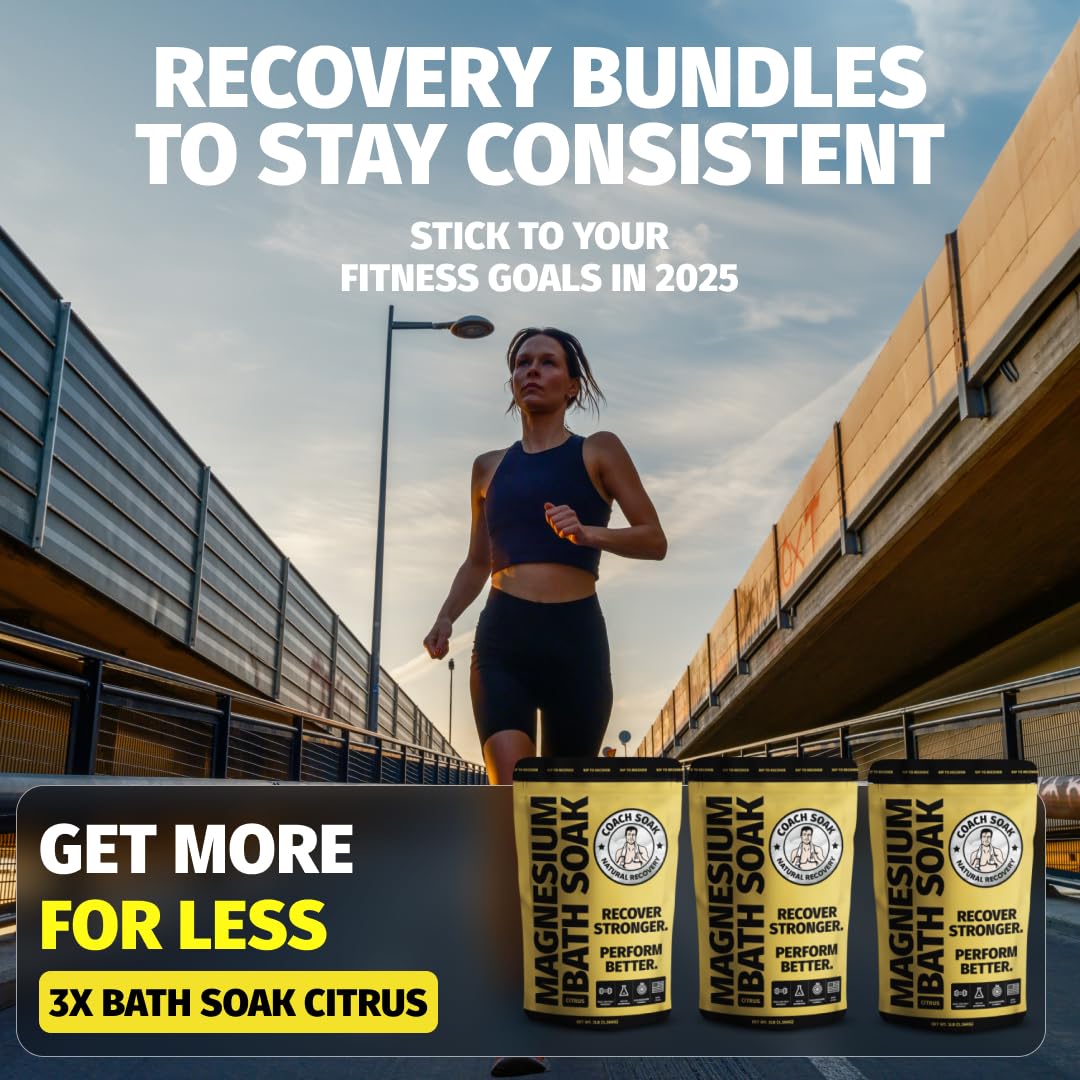 Coach Soak Recovery Bath Soak - Alternative to Epsom Salt Bath Soak - Fast-Absorbing Pure Magnesium Flakes with 21 Minerals, Bath Salts & Essential Oils - 9 lb (Pack of 3)