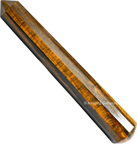 Amazing Gemstone Tiger Eye Crystal Wand Massage Stick - Pelvic Wand Gua Sha for Adults - Crystals and Healing Stones Massage Wands for Adults Gifts (Pointed)