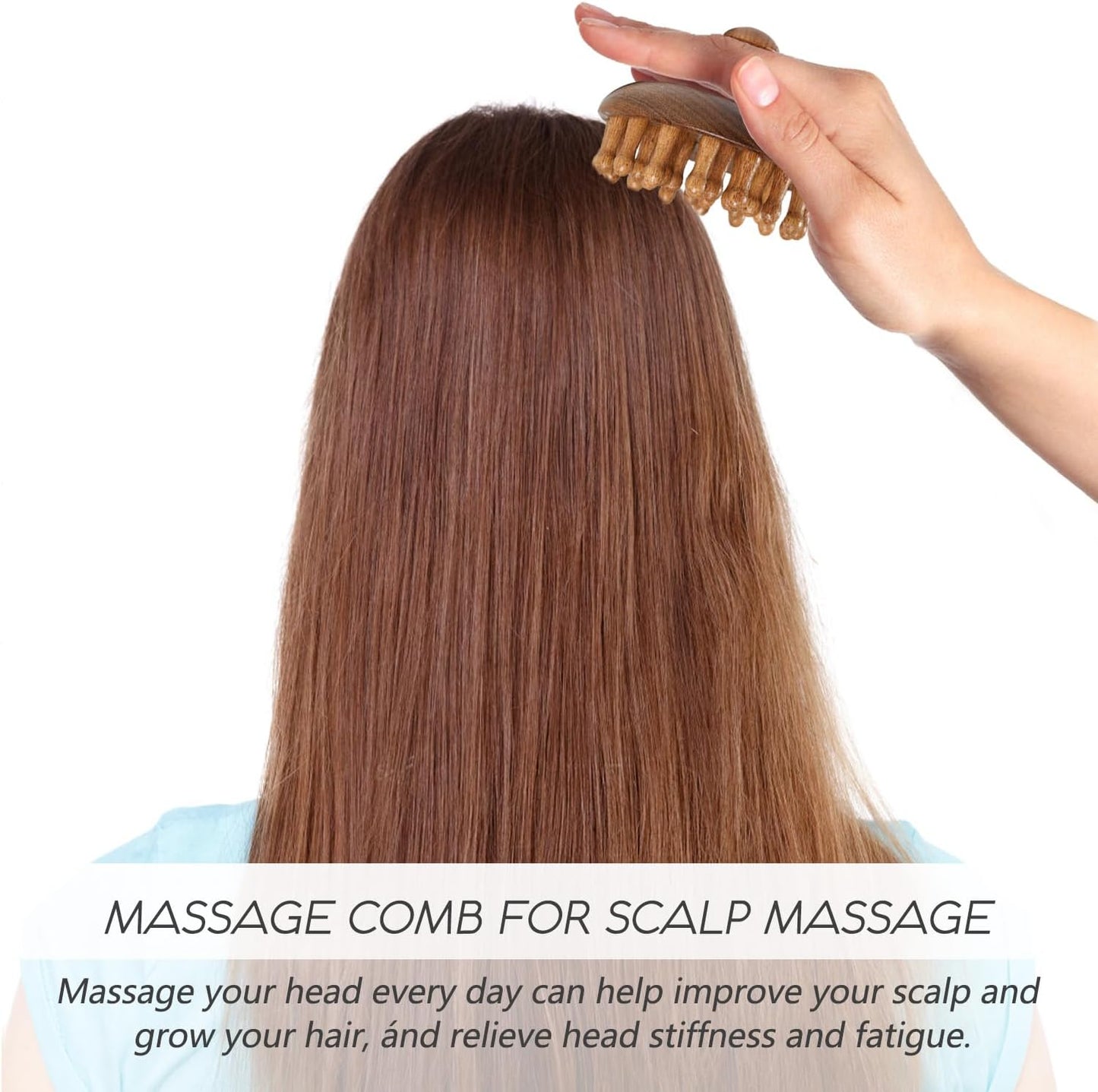 Wooden Scalp Massage Comb - Sandalwood Head Massager Tool, Gua Sha Brush for Women Men Hair Growth Body Massage