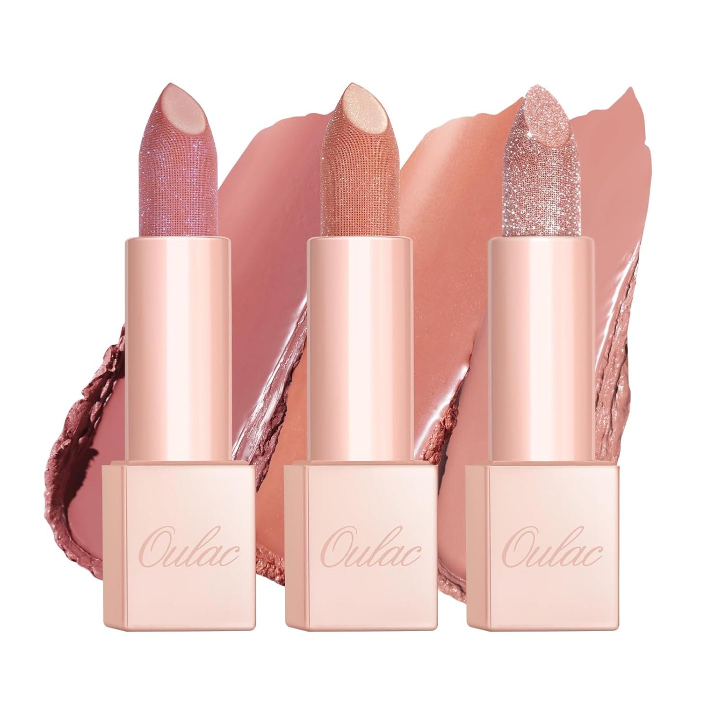 Oulac Moisture Shine Lipstick Set 3PCS - Infinity High Shine Finish, Hydrating Vegan Lipstick Infused with Damask Rose Oil for All-Day Comfort, Gluten-Free, PG05+PG07+PG12