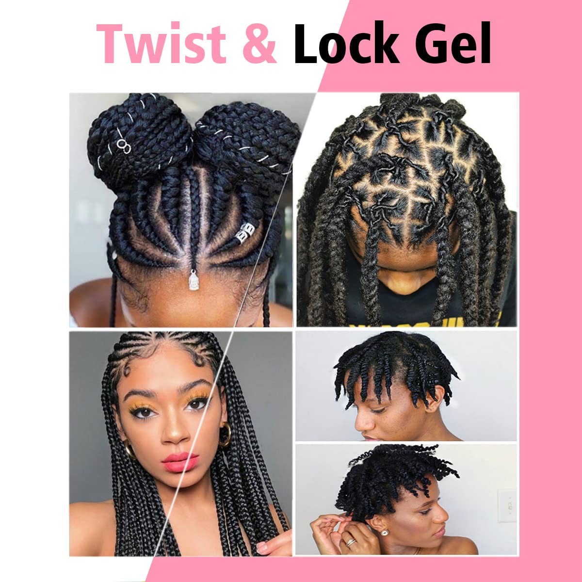 Braid Gel Good for Twist, Locs, Braids, Edge No Flake Extra Hold High Shine Braiding Gel & Edge Control, Loc Gel Long Lasting for Locks, Cornrows Smooths & Tames Frizz 8.8oz (Strawberry Flover)