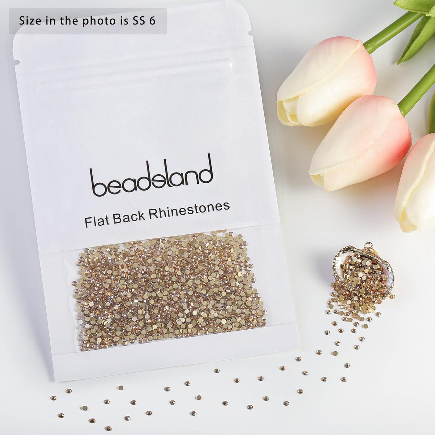 Beadsland 1440 Pieces Flat Back Crystal Rhinestones Round Gems,Golden Shadow,SS6,1.9-2.1mm