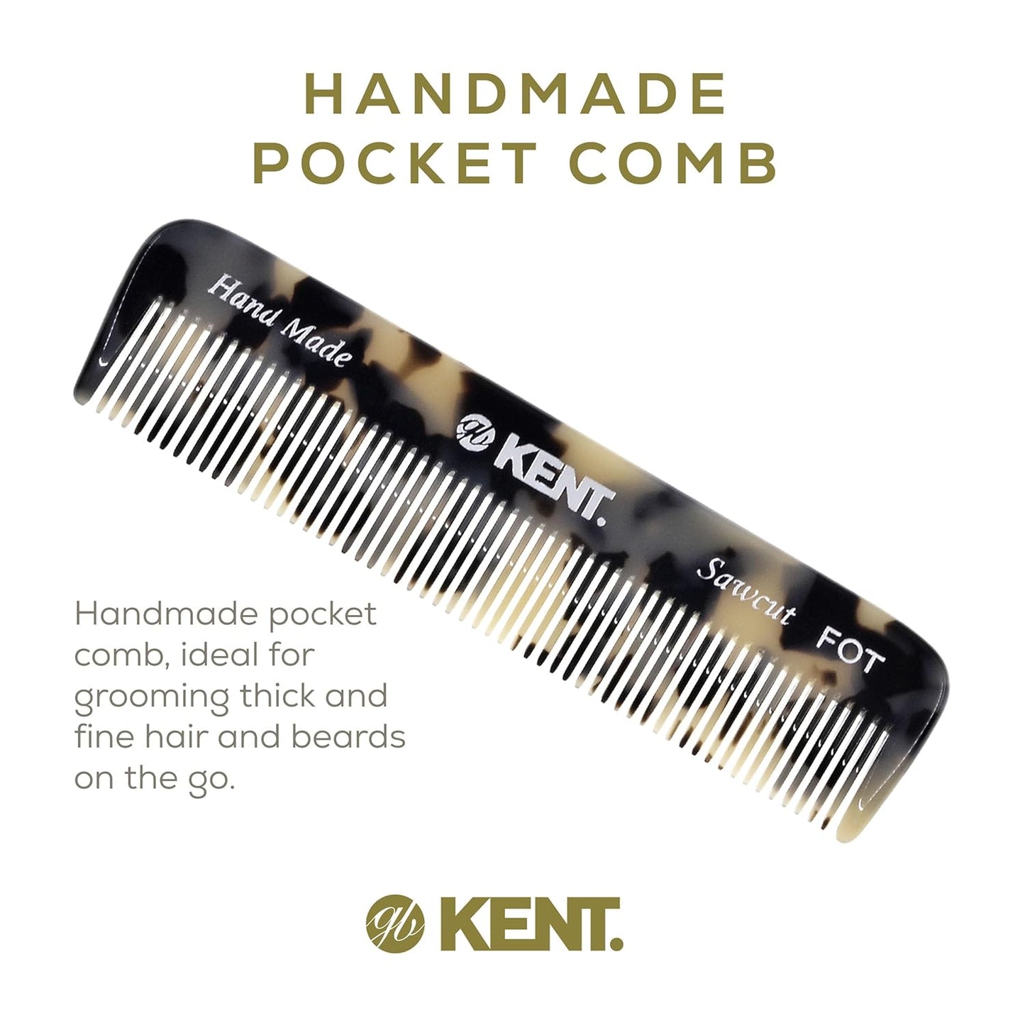 Kent FOT TW Fine Tooth Comb for Men - Handmade Pocket Comb for Travel, Styling, Fine or Thinning Hair, Mustache and Beard Care Handpolished Saw-Cut Made in England