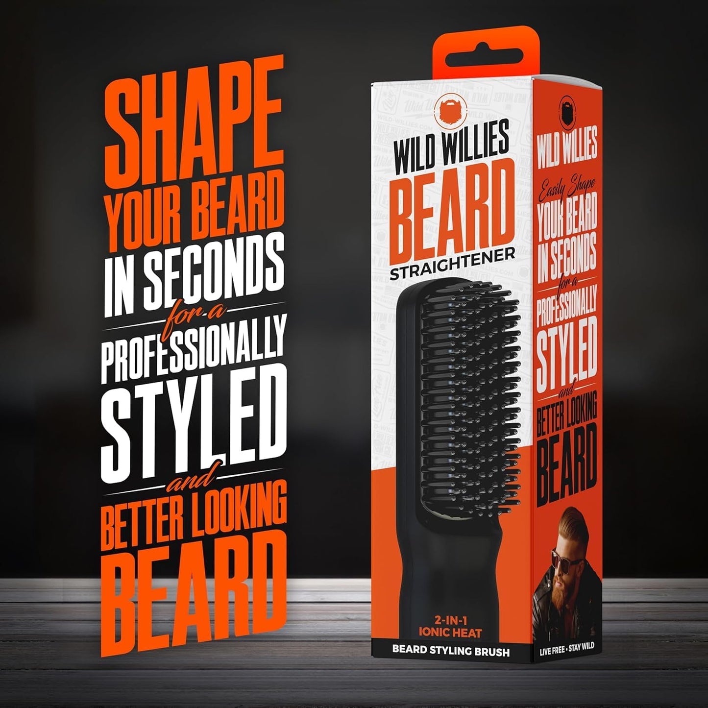 Wild Willies Beard Grooming Kit - Beard Straightener for Men, PROGRO - Fortified with Biotin & Caffeine for Hair Growth, Wash, Hydration - Ionic 2-in-1 Heated Comb Brush, Made in USA
