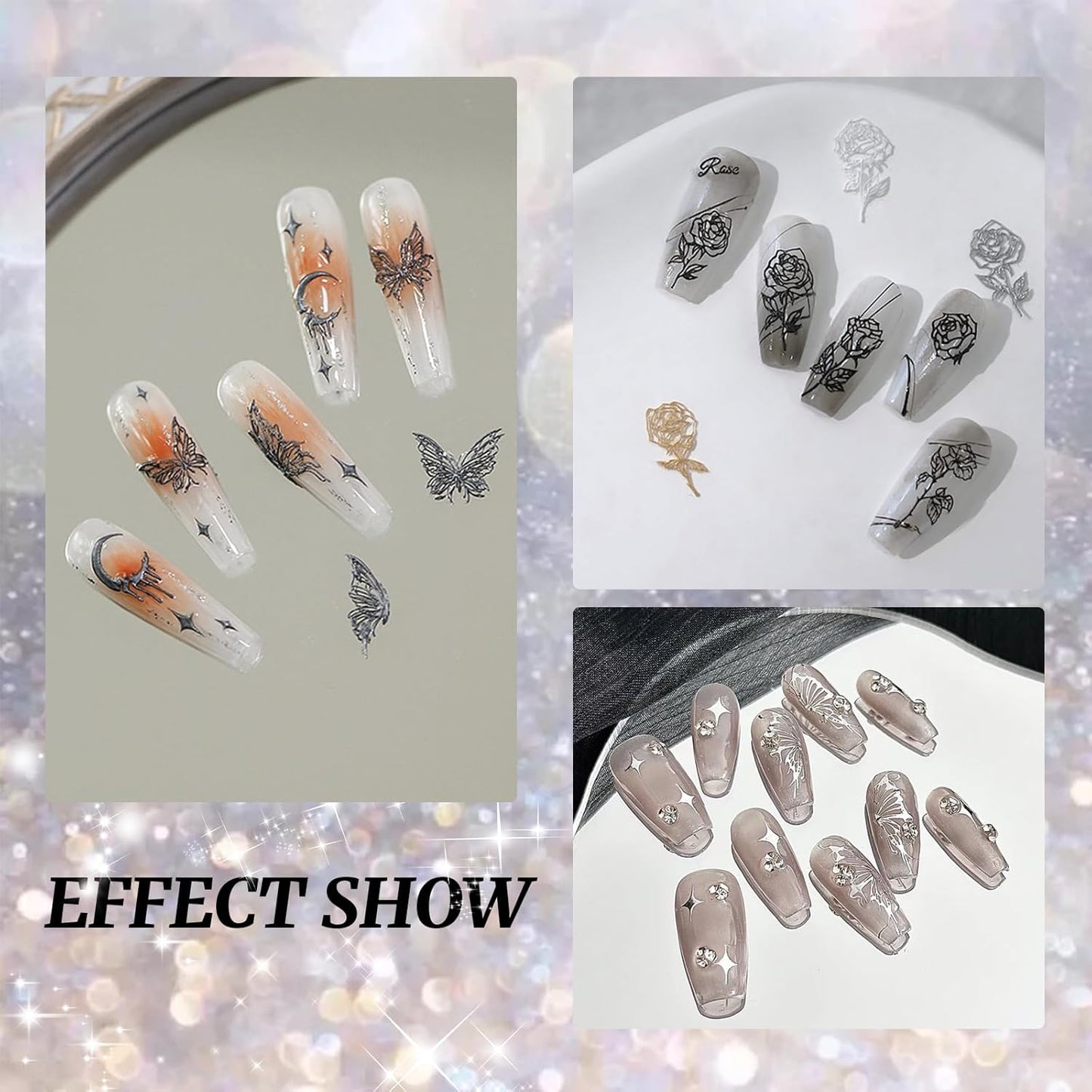 Nail Art Silicone Mold - Butterfly Stars Moon Decoration for 3D Carving Templates, Precise Embossed Pattern Tools, Charms for Acrylic DIY Craft