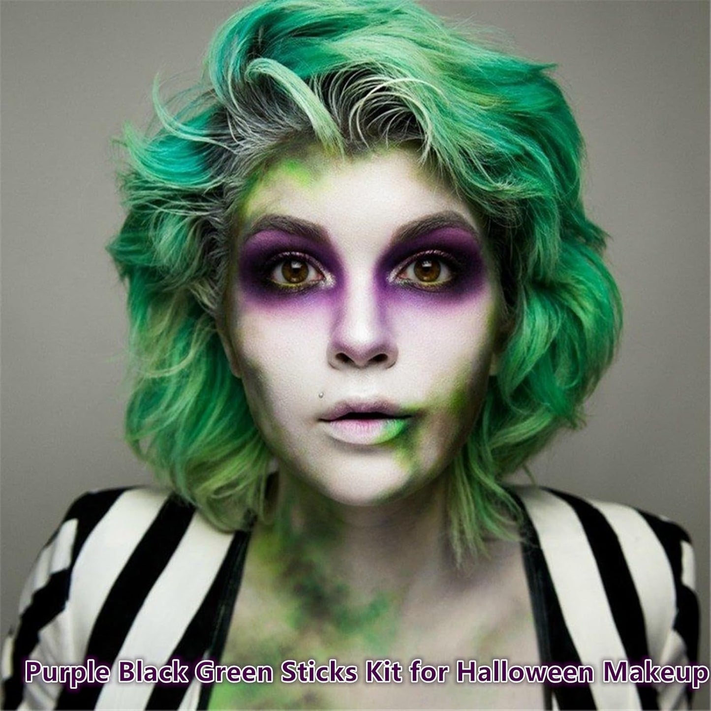 Go Ho 3 PCS Dark Purple Green Black Cream-Blendable Sticks,Waterproof Green and Purple Face Body Paint Professional SFX Makeup,Safe Facepaint Nose &Lip Smacking for Festival Halloween Makeup