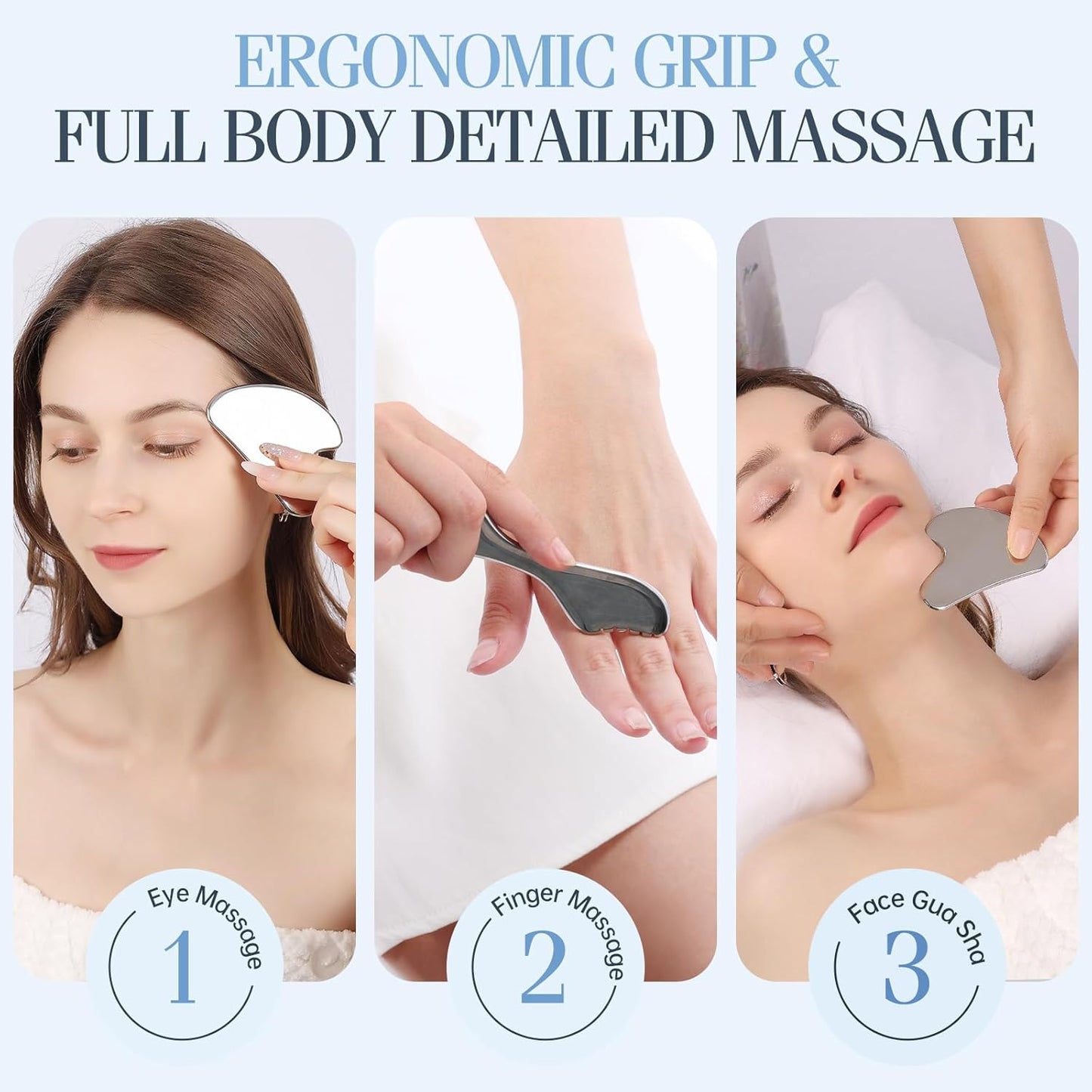 2Pcs Gua Sha Facial Tools Set,Guasha Massage Tool for Face&Body, Manual Massage Tool for Lymphatic Drainage &Jawline Sculpting & Puffiness Reducing,Gua Sha Muscle Scraper Tool,Skin-Care Tool