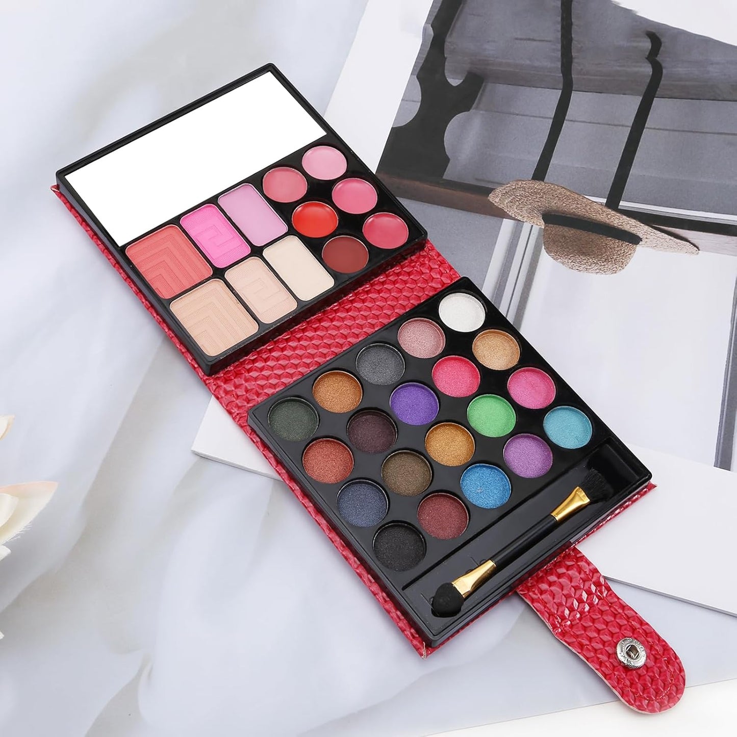 Boobeen All in 1 Makeup Palette kit - Colorful Eye Shadow Palette, Lip Gloss, Blush and Contour Powder to Define Face Shape, with Mirror&Brush, Make Up Gift for Women