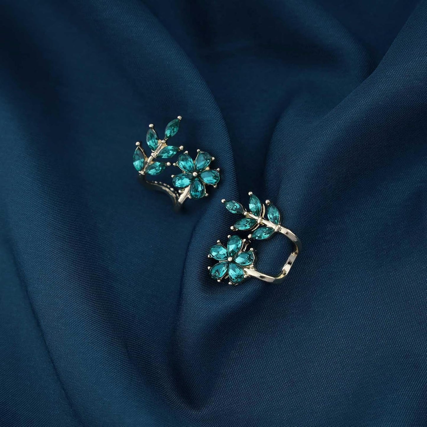 Vintage Emerald Flower Ear Cuff Earrings Green Crystal Flower Earrings Crystal Leaf Stud Earrings Emerald Leaf Earrings Jewelry for Women