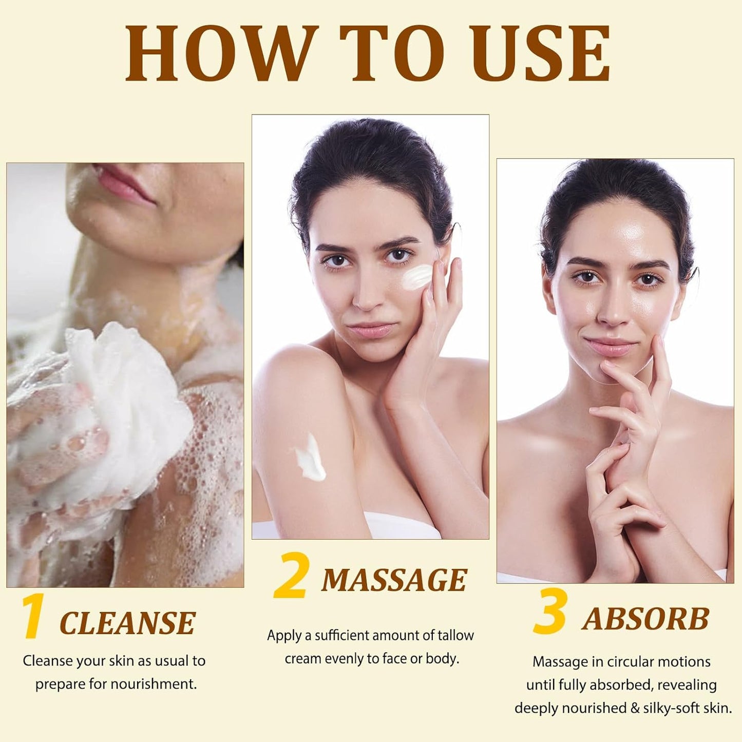 Whipped Tallow Cream for Face & Body - 100% Grass-Fed Beef Tallow, Natural Honey & Beeswax Moisturizer, Deep Hydration & Nourishment, Oil-Free & Unscented, Fast Absorbing