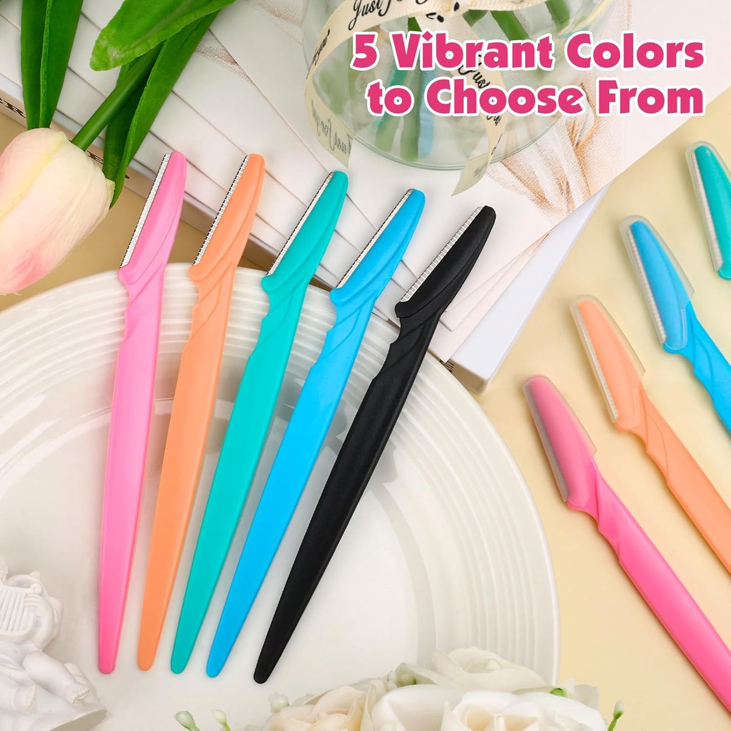 100 Pcs Eyebrow and Face Razors for Women and Men, Multi-Color Facial Shavers with Protective Covers, Safe for Beginners