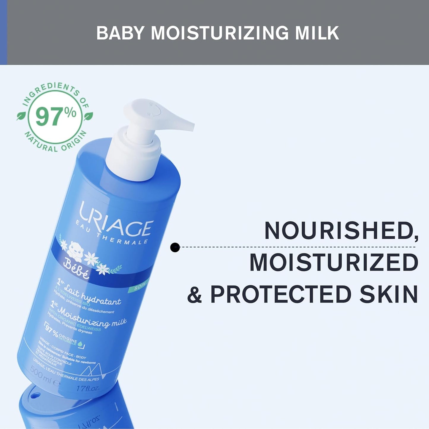 Uriage Baby 1st Moisturizing Cream with Organic Edelweiss & Shea Butter | Hydrates & Prevents Dryness, Fast-Absorbing, Non-sticky, 97% Ingredients of Natural Origin, 500 mL/ 17 oz