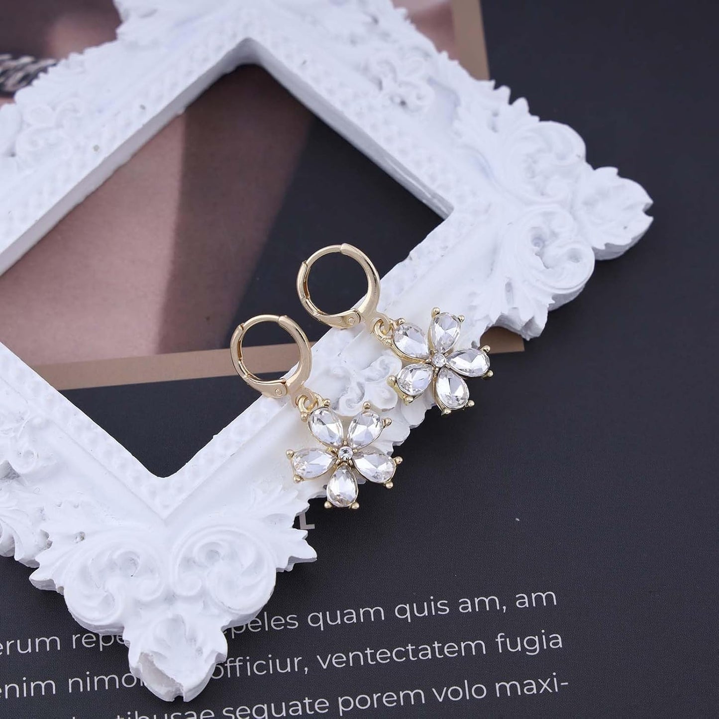 Vintage Emerald Flower Drop Earrings Green Crystal Flower Earrings Cz Flower Dangle Earrings Gold Huggie Hoop Earrings Jewelry for Women and Girls