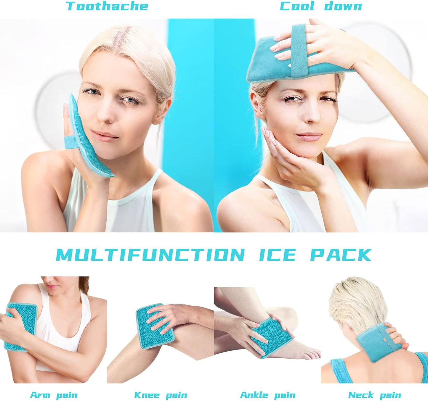 Gel Beads Ice Pack Ice Bag with Strap-1 Pack Reusable Hot & Cold Pack Compress for Knee, Shoulder, Foot, Back, Ankle, Neck, Hip, Elbow, Wisdom Tooth-7.76''x4.93''(Blue)