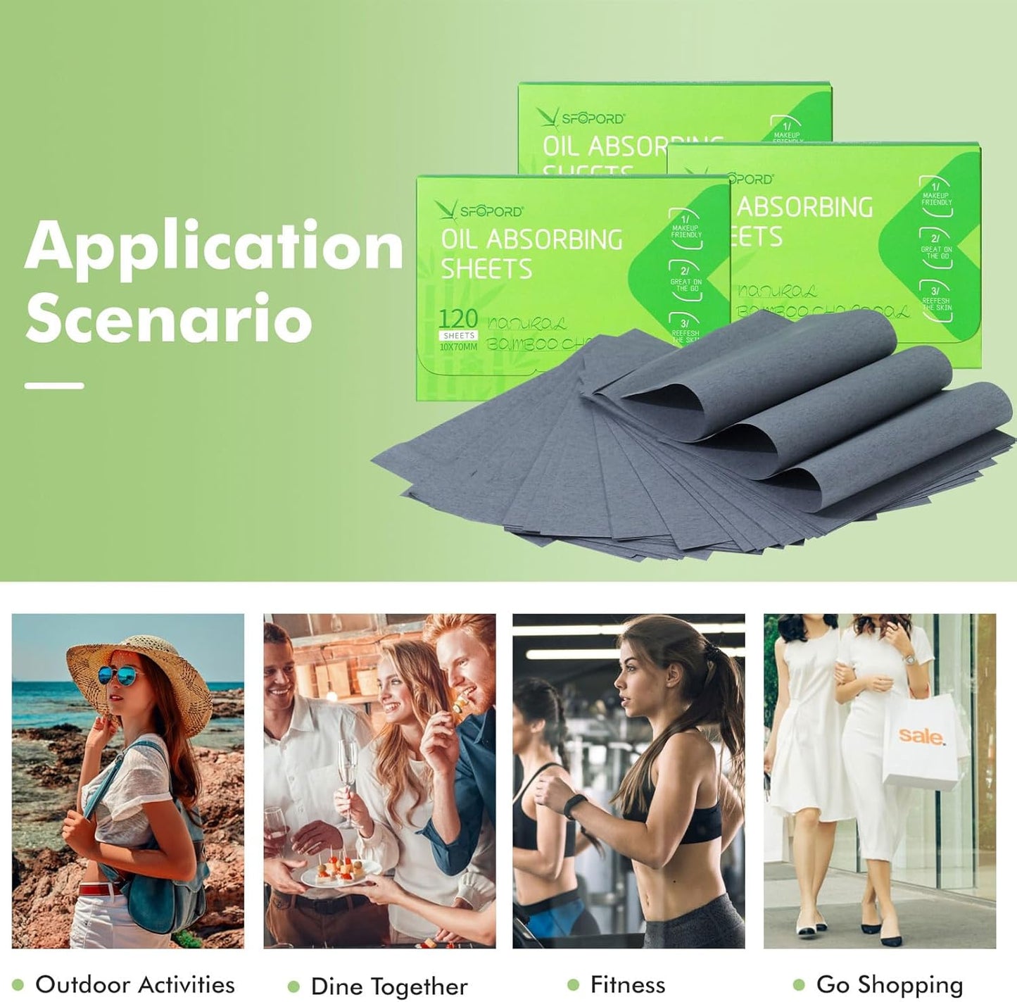 Oil Absorbing Sheets with Bamboo Charcoal - 2 Pack (240 sheets) Oil Blotting Sheets For Face, 20% More Makeup Friendly High-performance Handy Face Blotting Paper for Oily Skin