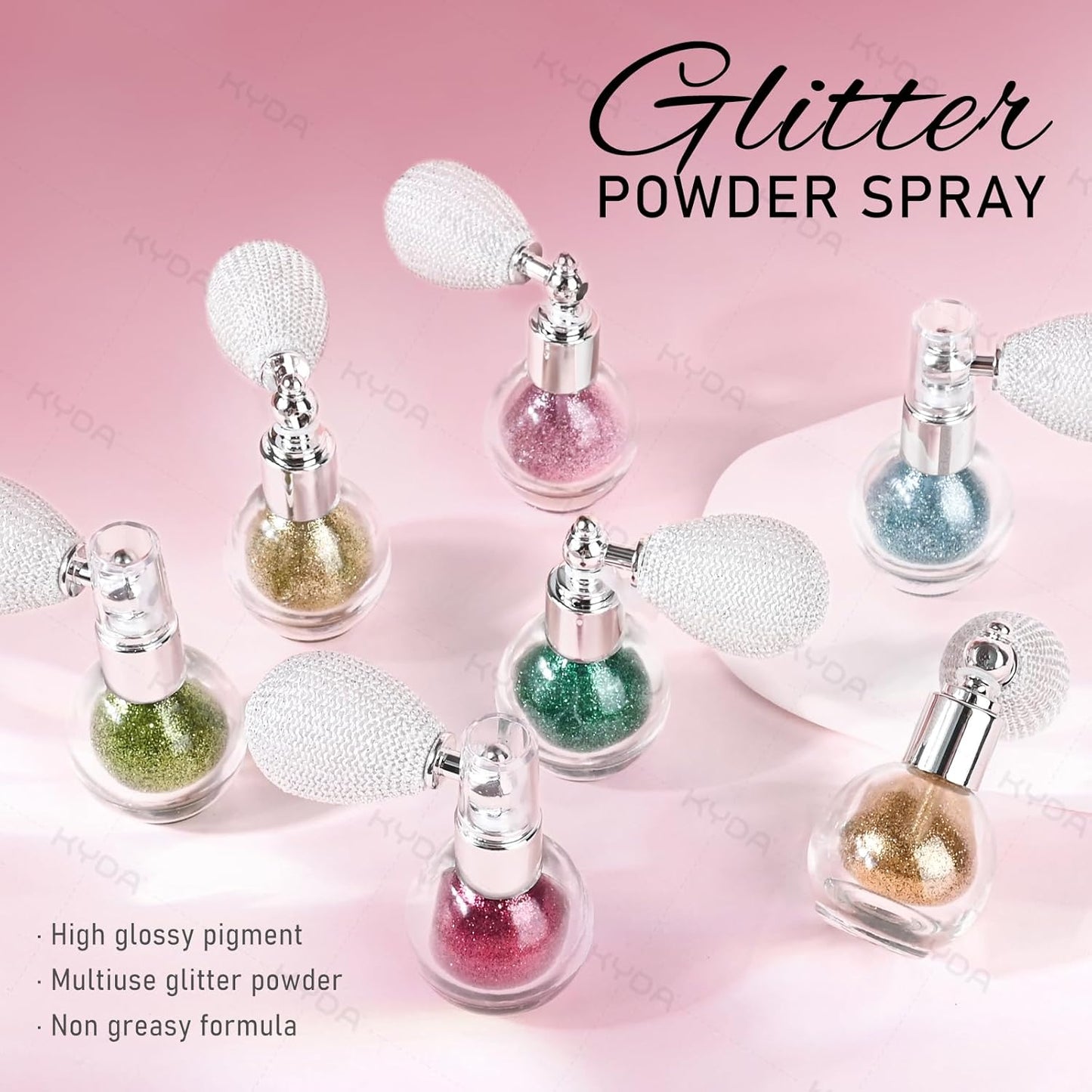 KYDA Highlighter Powder Spray, High Glossy Shimmer Sparkling Powder for Face and Body Glitter Makeup, Body Glitter Spray, Golden